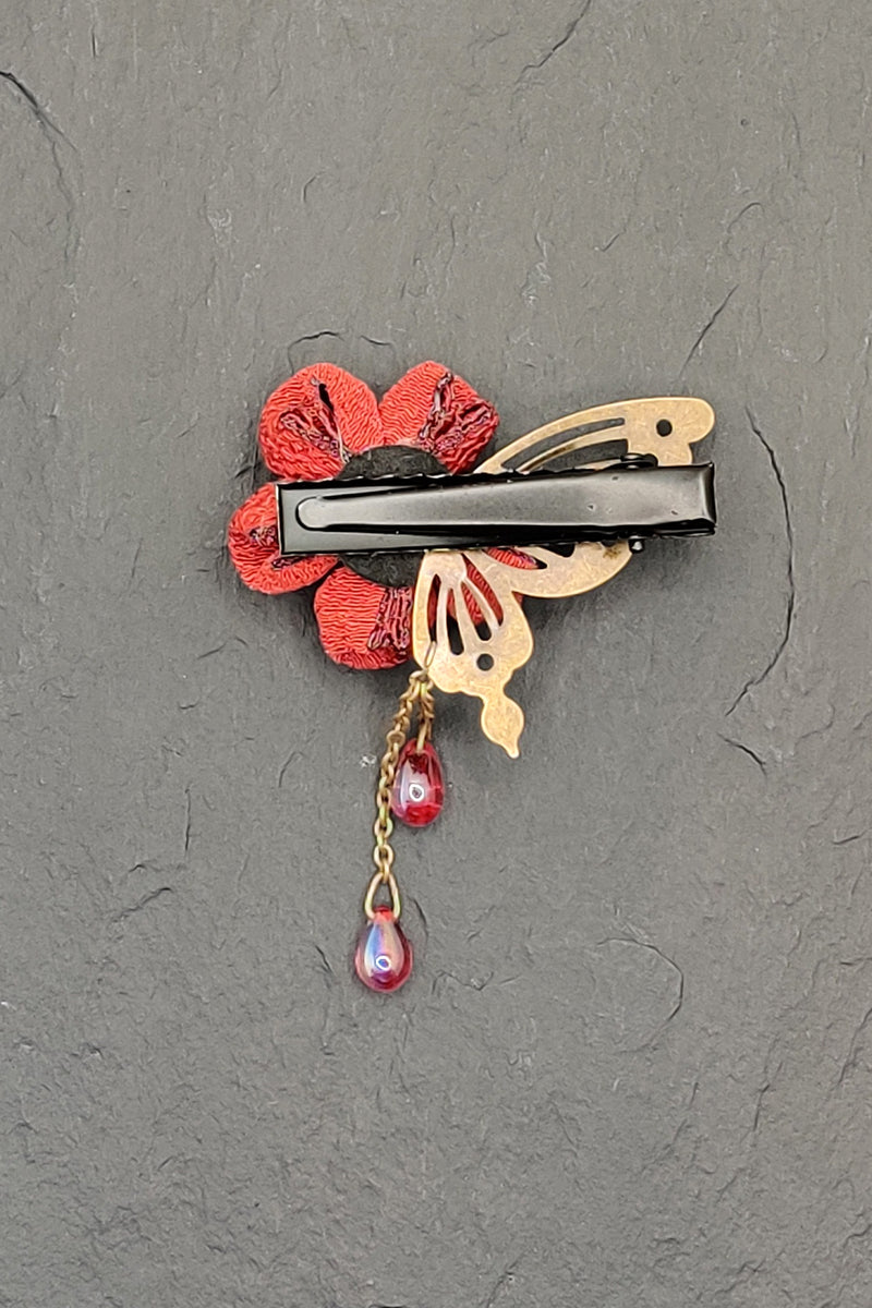 Grande Barrette Papillon En Cuir Peint Multicolore - Accessoire Cheveux Vintage - Occasion