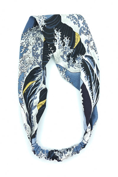 Bandeau pour cheveux en tissu japonais vague d'Hokusai