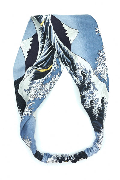Bandeau pour cheveux en tissu japonais vague d'Hokusai