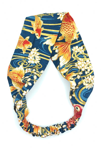 Bandeau pour cheveux en tissu japonais poissons rouge
