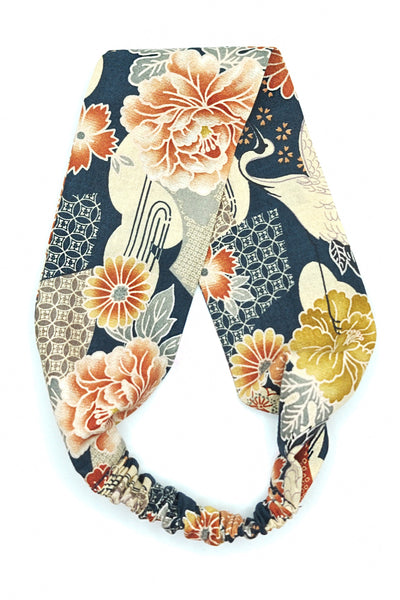 Bandeau pour cheveux en tissu japonais fleuri