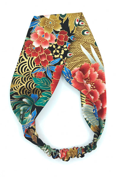 Bandeau pour cheveux en tissu japonais fleuri