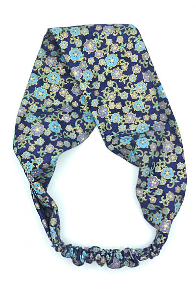 Bandeau pour cheveux en tissu japonais fleuri bleu et violet