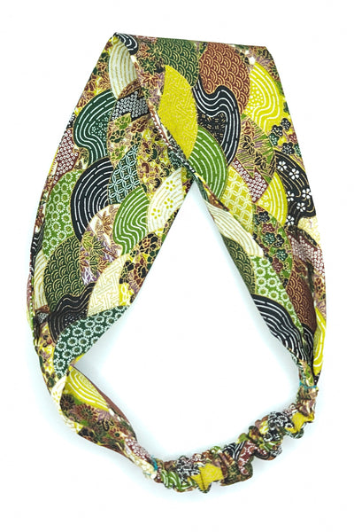 Bandeau pour cheveux en tissu japonais vert