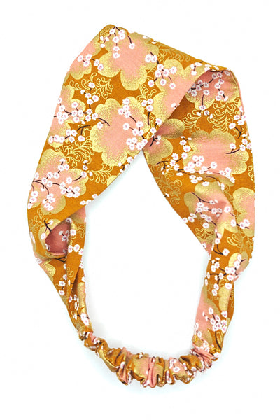 Bandeau pour cheveux en tissu japonais fleuri jaune