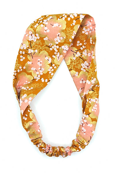 Bandeau pour cheveux en tissu japonais fleuri jaune