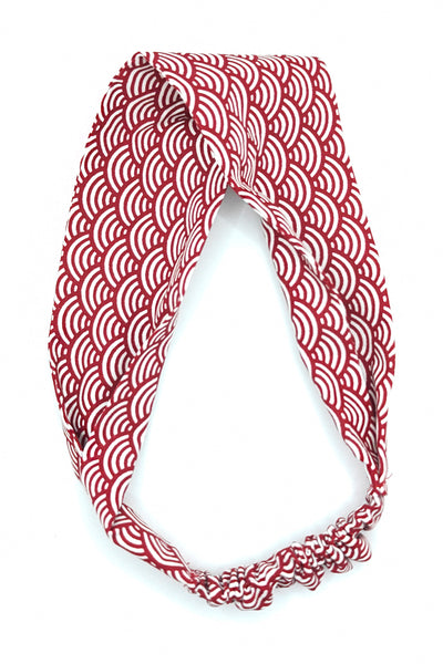 Bandeau à cheveux tissu japonais Nami rouge blanc