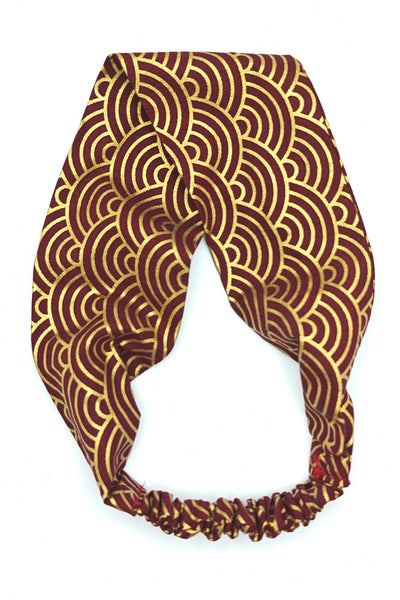 Bandeau à cheveux Seigaiha or bordeaux