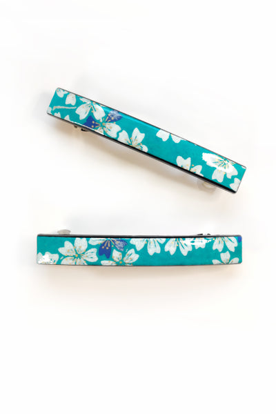 Barrette mince WASHI Cerisier turquoise - Fleurs d'AscenseursBarrette mince WAKA Cerisier turquoise - Fleurs d'Ascenseurs