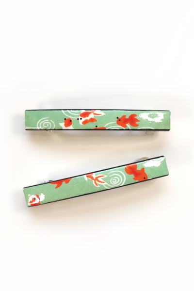 Barrette mince WASHI Poissons vert - Fleurs d'Ascenseurs