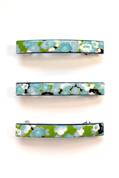 Barrette mince WASHI Ume vert - Fleurs d'Ascenseurs
