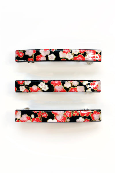 Barrette mince WASHI Ume noir - Fleurs d'Ascenseurs