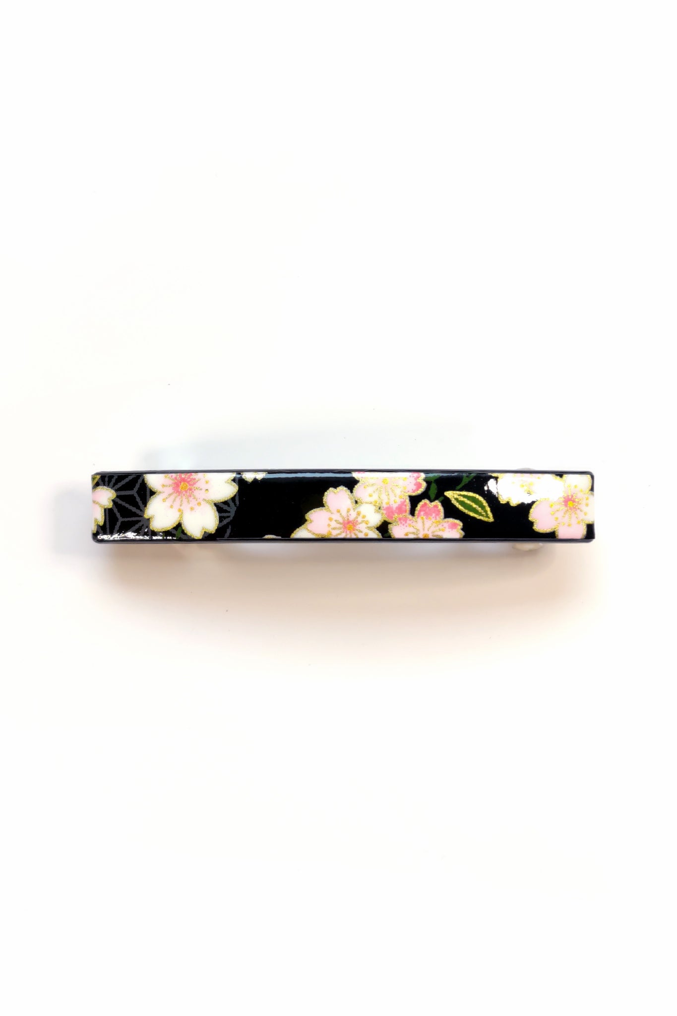 Barrette mince WASHI Sakura noir - Fleurs d'Ascenseurs