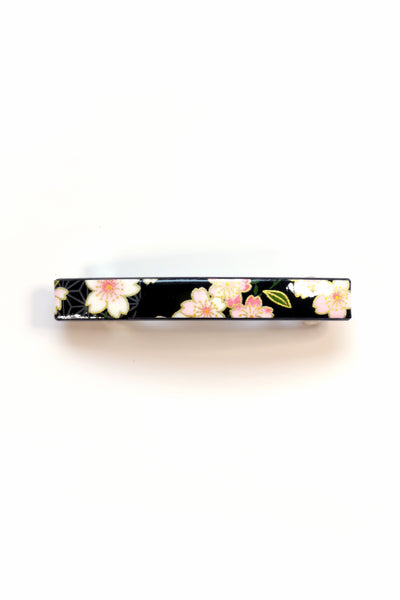 Barrette mince WASHI Sakura noir - Fleurs d'Ascenseurs