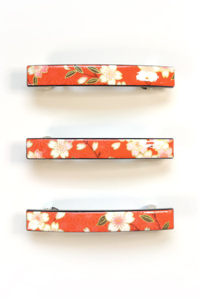 Barrette mince WASHI Sakura orange - Fleurs d'Ascenseurs