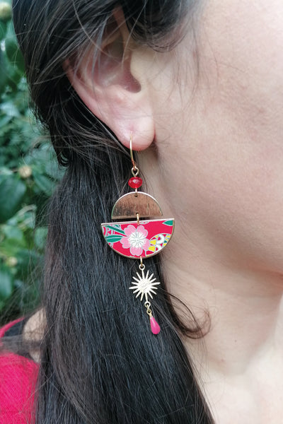 Boucles d'oreilles BYZANCE Camélia rouge