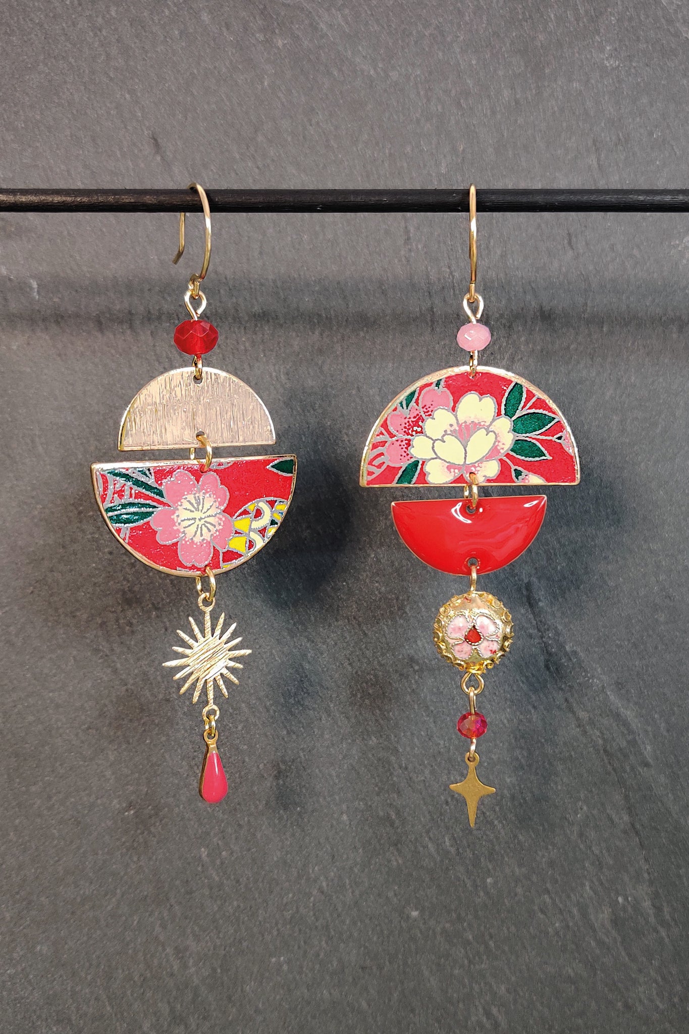 Boucles d'oreilles BYZANCE Camélia rouge