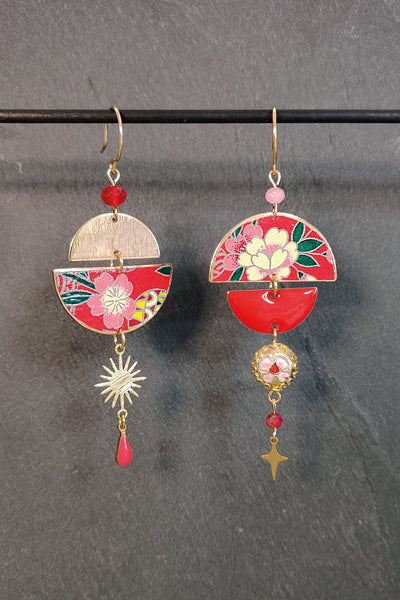 Boucles d'oreilles BYZANCE Camélia rouge