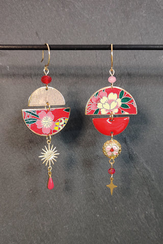 Boucles d'oreilles BYZANCE Camélia rouge