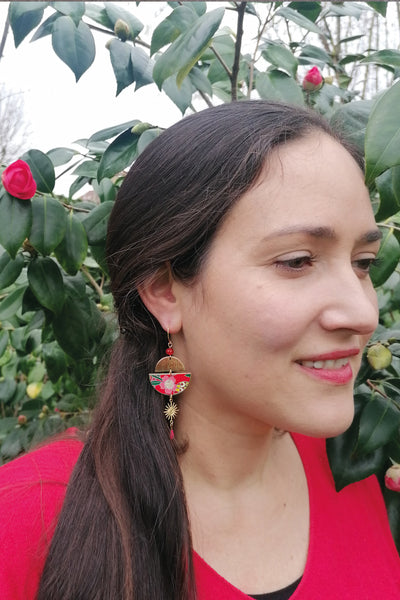 Boucles d'oreilles BYZANCE Camélia rouge
