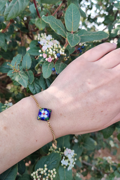 bracelet femme en acier inoxydable et émail cloisonné bleu
