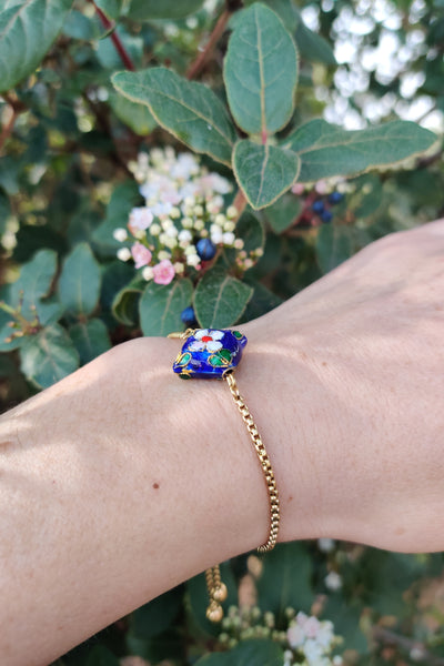 bracelet femme en acier inoxydable et émail cloisonné bleu