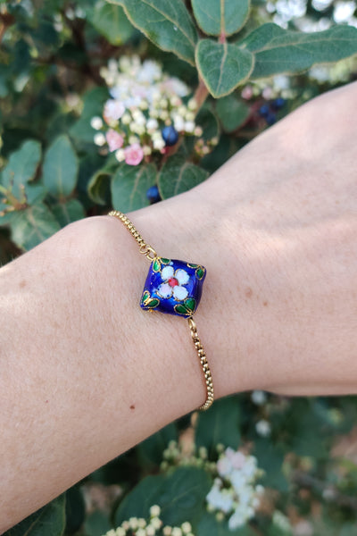 bracelet femme en acier inoxydable et émail cloisonné bleu