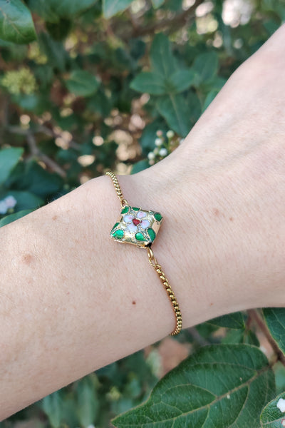 bracelet femme en acier inoxydable et émail cloisonné doré