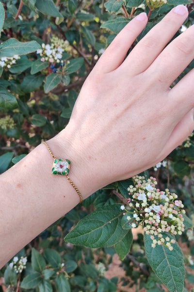 bracelet femme en acier inoxydable et émail cloisonné doré