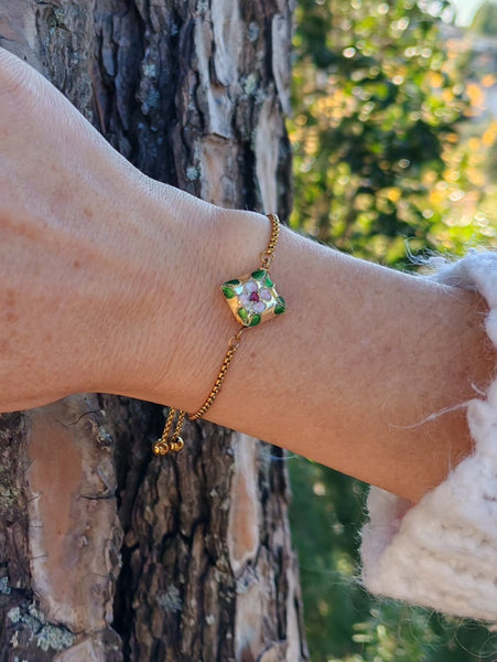 bracelet femme en acier inoxydable et émail cloisonné doré