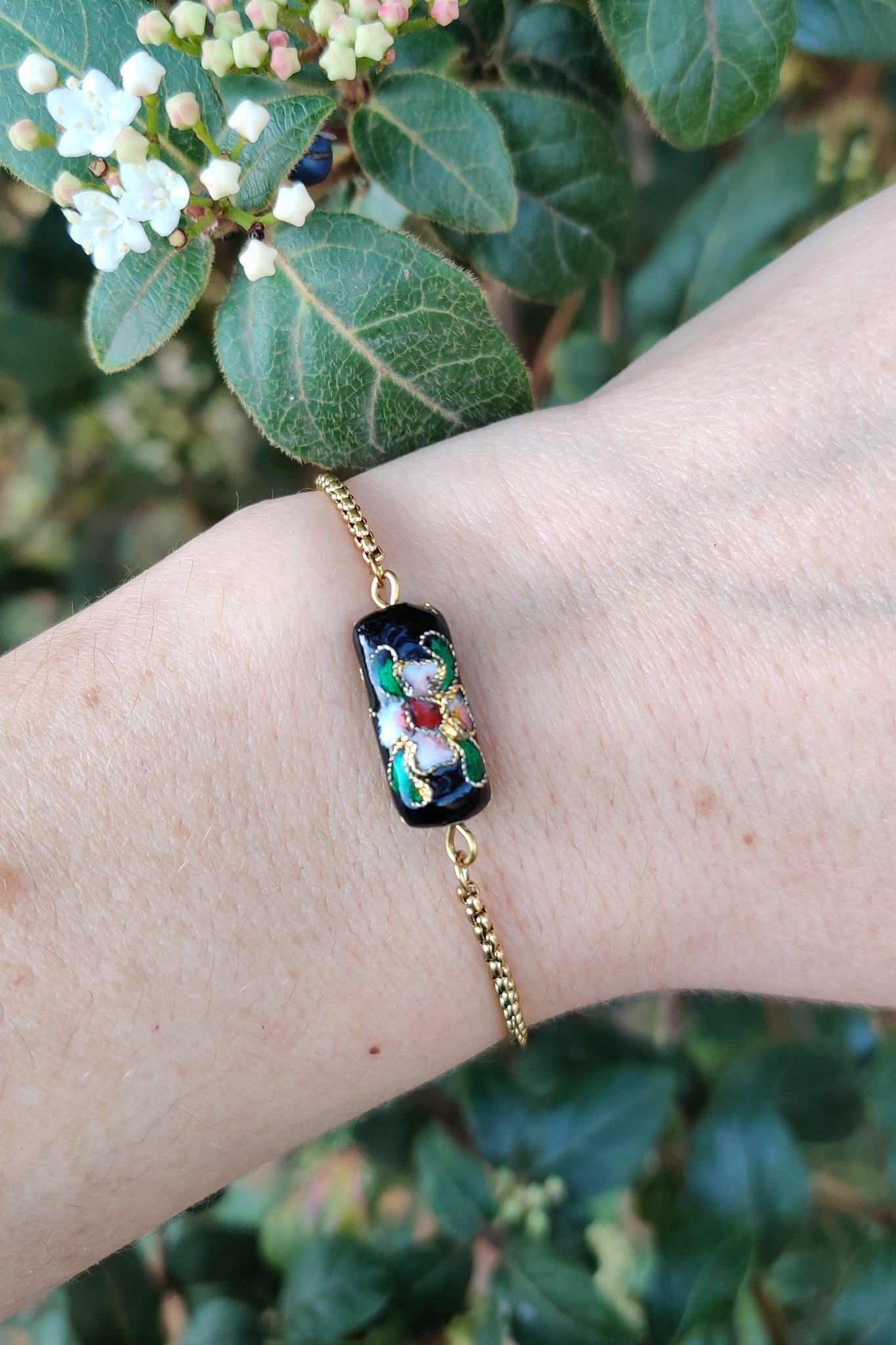 bracelet femme en acier inoxydable et émail cloisonné noir