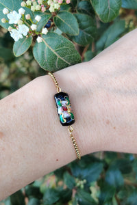 bracelet femme en acier inoxydable et émail cloisonné noir