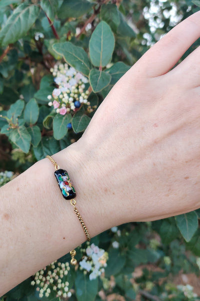 bracelet femme en acier inoxydable et émail cloisonné noir