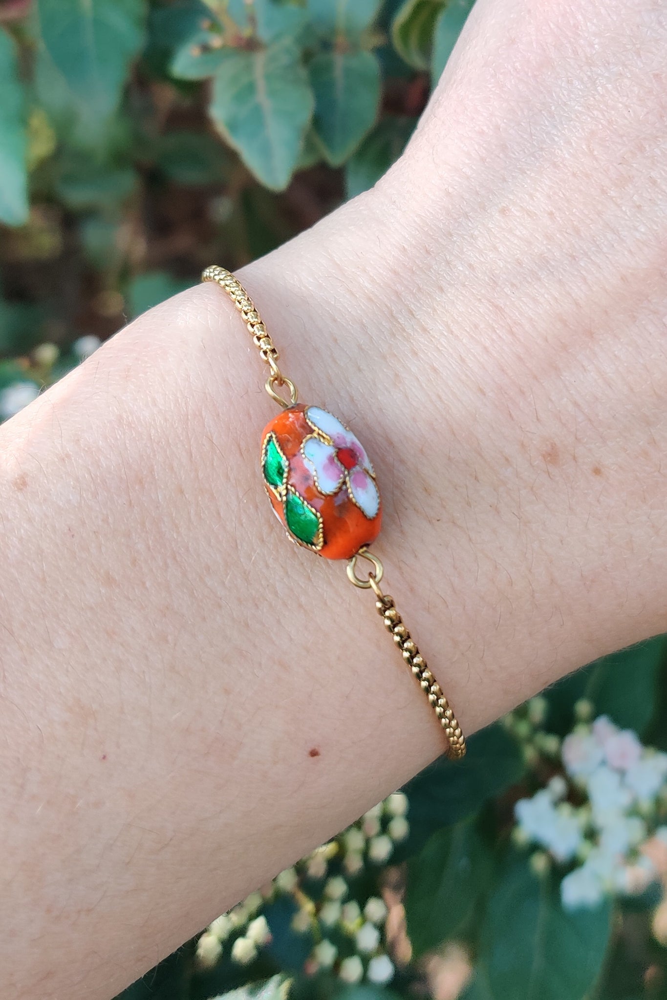 bracelet femme en acier inoxydable et émail cloisonné orange