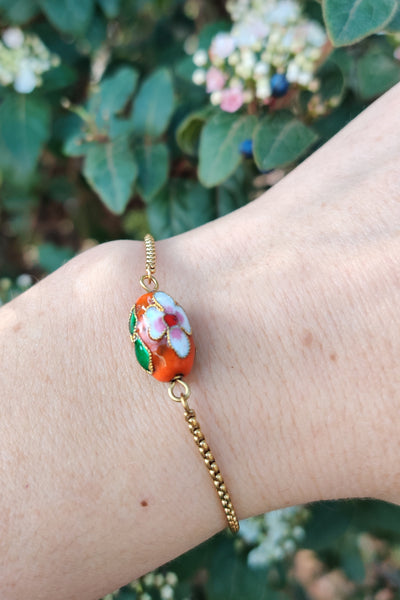 bracelet femme en acier inoxydable et émail cloisonné orange