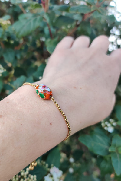 bracelet femme en acier inoxydable et émail cloisonné orange