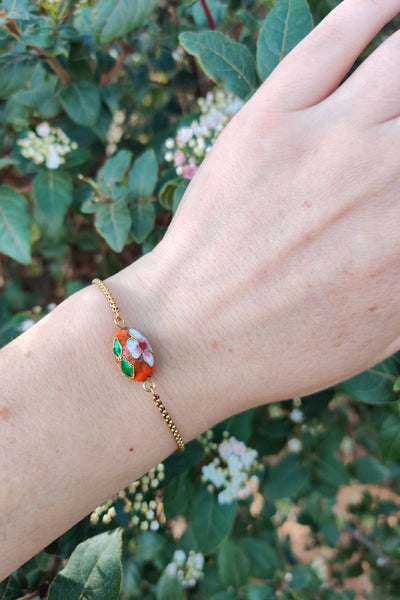 bracelet femme en acier inoxydable et émail cloisonné orange