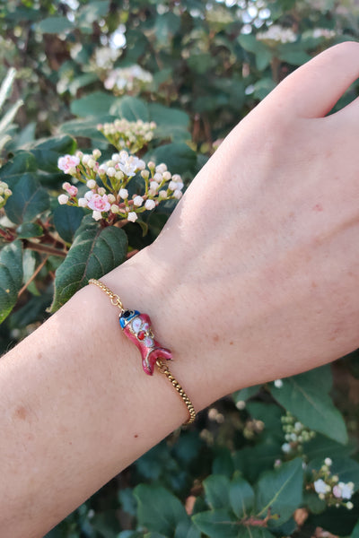 bracelet femme en acier inoxydable et émail cloisonné rose