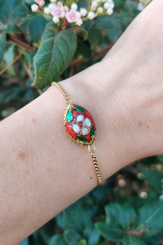 bracelet femme en acier inoxydable et émail cloisonné rouge