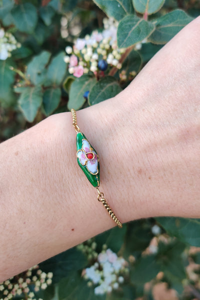 bracelet femme en acier inoxydable et émail cloisonné vert
