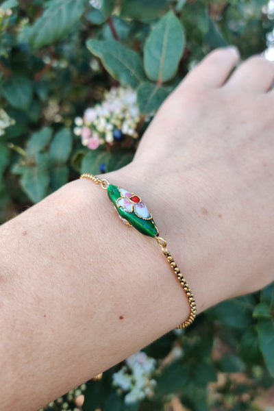 bracelet femme en acier inoxydable et émail cloisonné vert