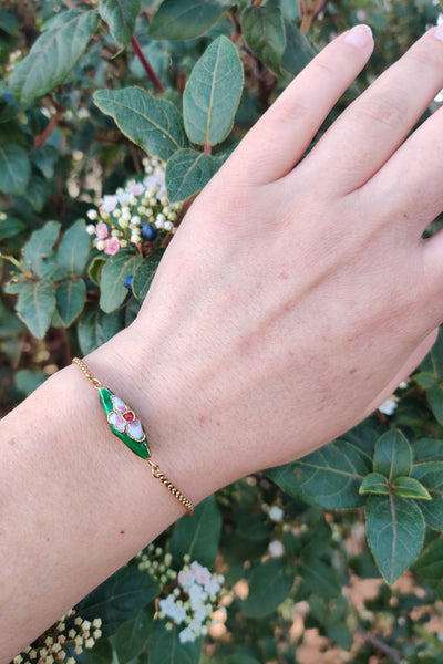 bracelet femme en acier inoxydable et émail cloisonné vert