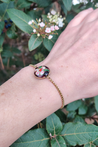 bracelet femme en acier inoxydable et émail cloisonné violet