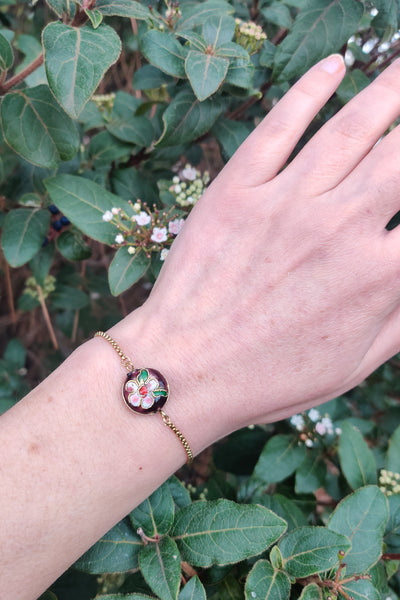 bracelet femme en acier inoxydable et émail cloisonné violet