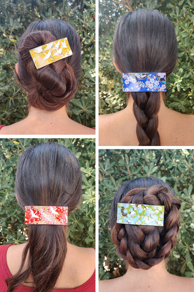 Barrette large TANKA "Ume vert"