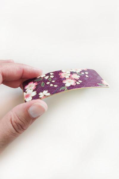 Barrette cheveux large sakura violet- vue de profil