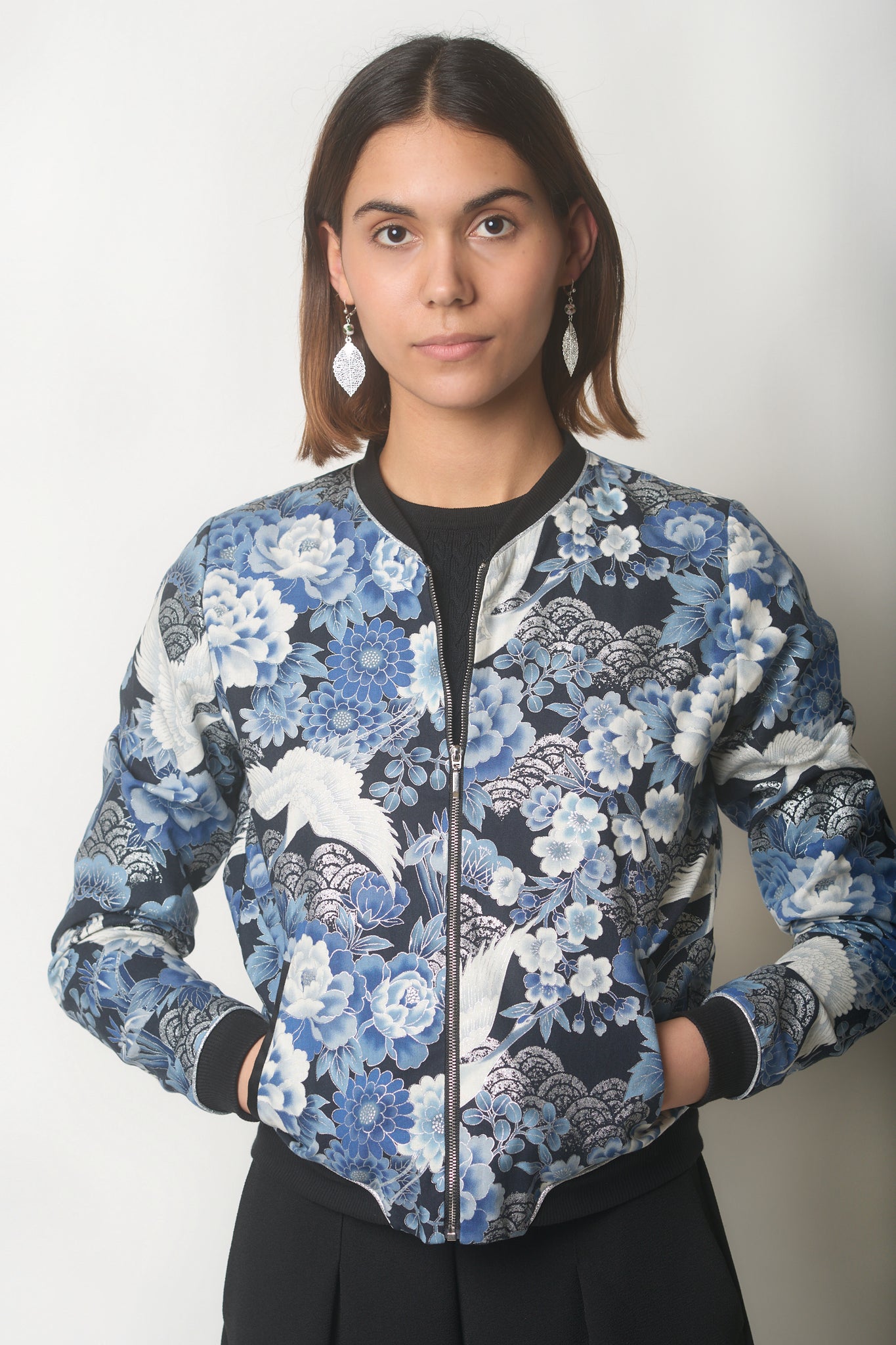 Veste bombers SHURI Grues argent