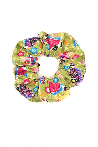 Chouchou tissu japonais Geishas vertes