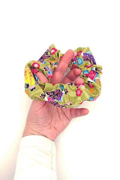 Chouchou tissu japonais Geishas vertes