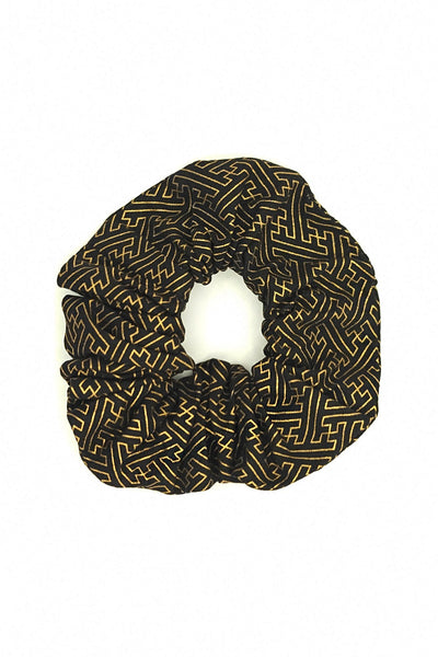 Chouchou tissus japonais motif Sayagata noir et or